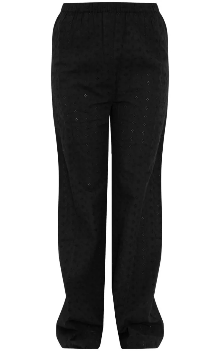 Hot PrettyLittleThing Broderie Wide Leg Pants Black