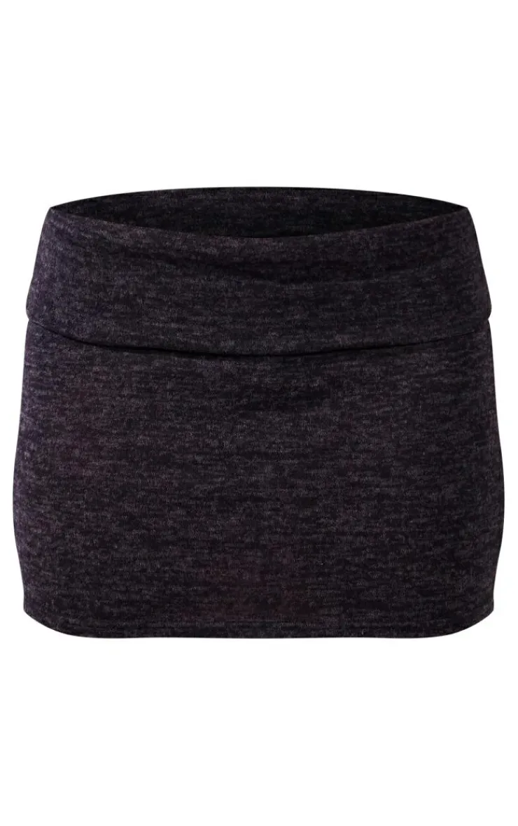New PrettyLittleThing Brushed Fold Over Mini Skirt Black