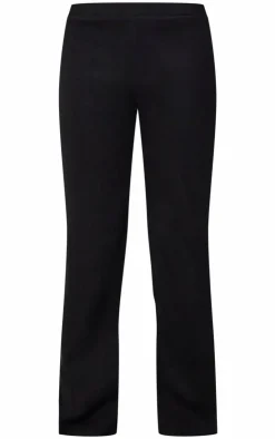 Discount PrettyLittleThing Brushed Rib Wide Leg Pants Black