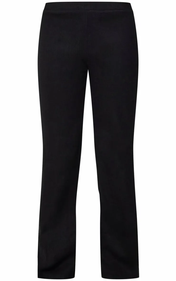 Discount PrettyLittleThing Brushed Rib Wide Leg Pants Black