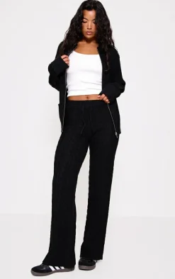Outlet PrettyLittleThing Cable Knit Collar Detail Zip Up Cardigan Black
