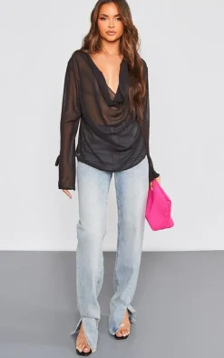PrettyLittleThing Blouses*Chiffon Cowl Long Sleeve Blouse