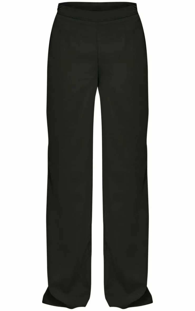 Hot PrettyLittleThing Chiffon Mid Rise Wide Leg Pants Black