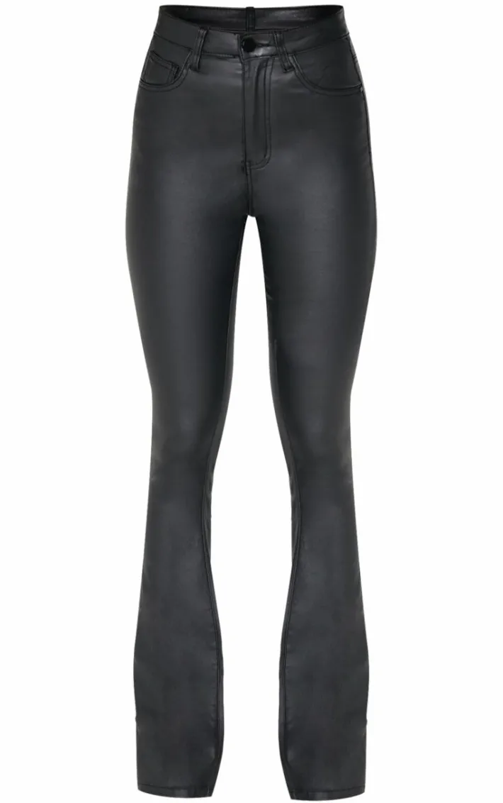 Black Coated Denim Split Hem Flares