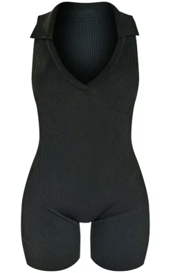 PrettyLittleThing Unitards*Collared Rib Knit Romper
