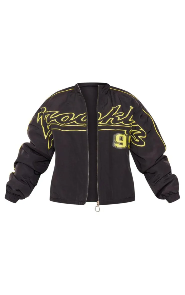 PrettyLittleThing Bomber Jackets*Contrast Oversized Graphic Zip Up Racer Bomber