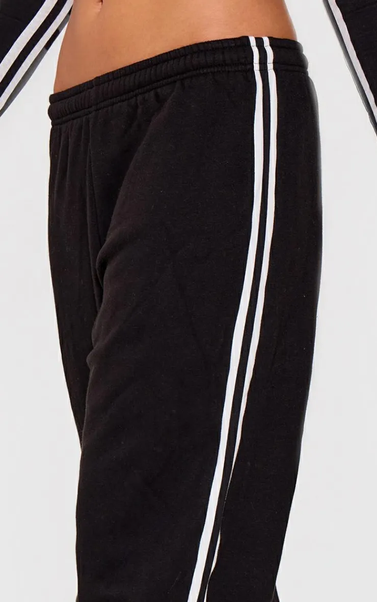 Sale PrettyLittleThing Contrast Stripe Wide Leg Sweatpants Black