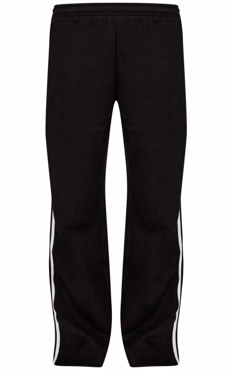 Sale PrettyLittleThing Contrast Stripe Wide Leg Sweatpants Black