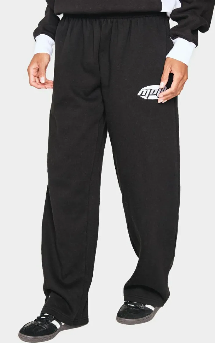 PrettyLittleThing Black Sweatsuits*Contrast Studio Archives Embroidered Wide Leg Sweatpants