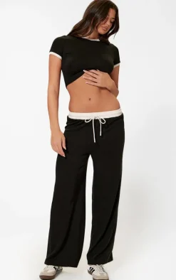Outlet PrettyLittleThing Contrast Wide Leg Pants Black