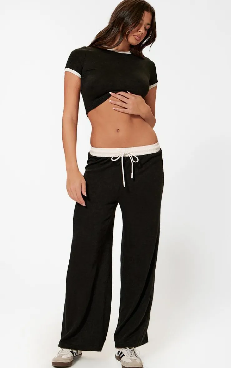 Outlet PrettyLittleThing Contrast Wide Leg Pants Black