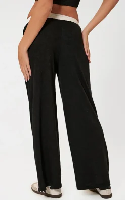 Outlet PrettyLittleThing Contrast Wide Leg Pants Black