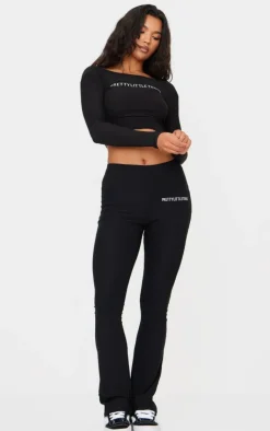 New PrettyLittleThing Cotton High Waist Flared Pants Black