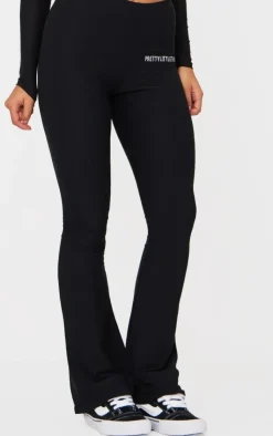 New PrettyLittleThing Cotton High Waist Flared Pants Black