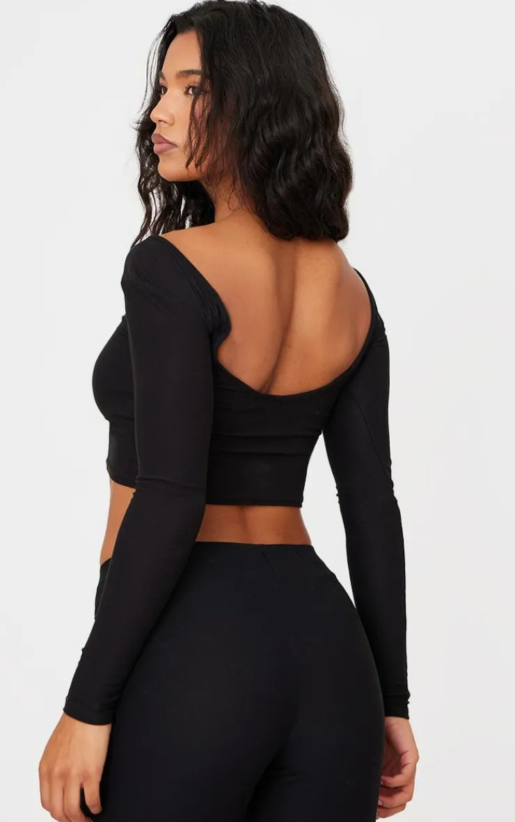 PrettyLittleThing Cotton Long Sleeve Top Black