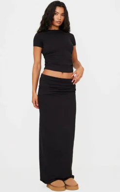 Outlet PrettyLittleThing Cotton Side Cap Sleeve Ruched Top Black