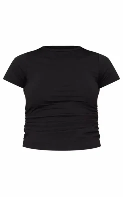 Outlet PrettyLittleThing Cotton Side Cap Sleeve Ruched Top Black