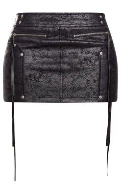 Crack Coated Zip Detail Denim Mini Skirt-PrettyLittleThing Online