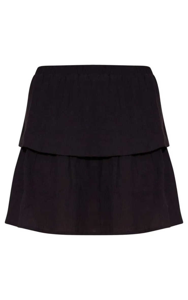 Online PrettyLittleThing Crinkle Texture Tiered Mini Skirt Black