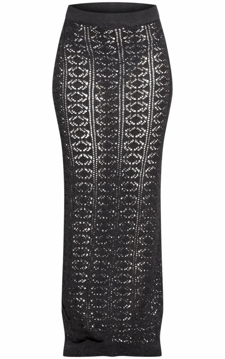 Outlet PrettyLittleThing Crochet Plain Knit Maxi Skirt Black