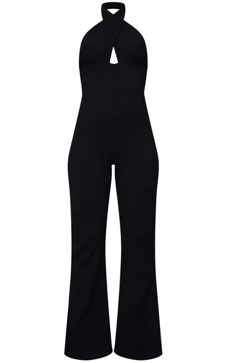 Cross Neck Tie Back Rib Jumpsuit-PrettyLittleThing Outlet