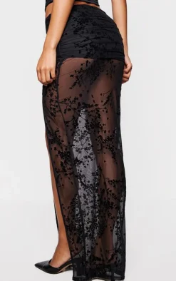 Devore Mesh Foldover Slit Maxi Skirt-PrettyLittleThing Sale