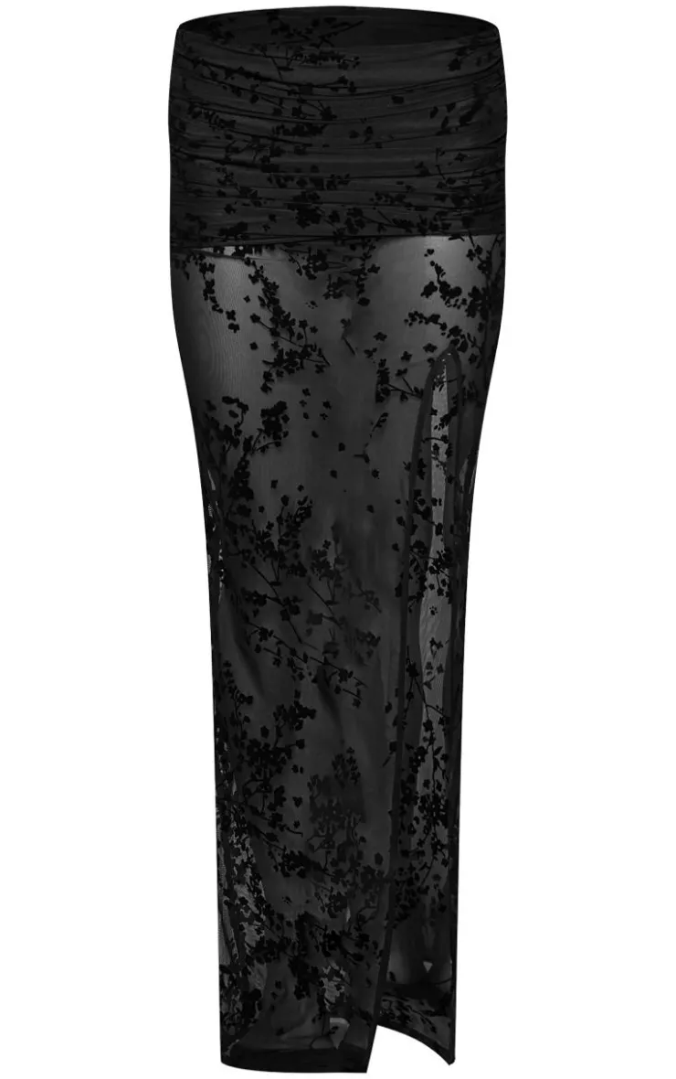 Devore Mesh Foldover Slit Maxi Skirt-PrettyLittleThing Sale