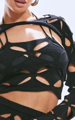Clearance PrettyLittleThing Diamond Cut Out Crop Top Black