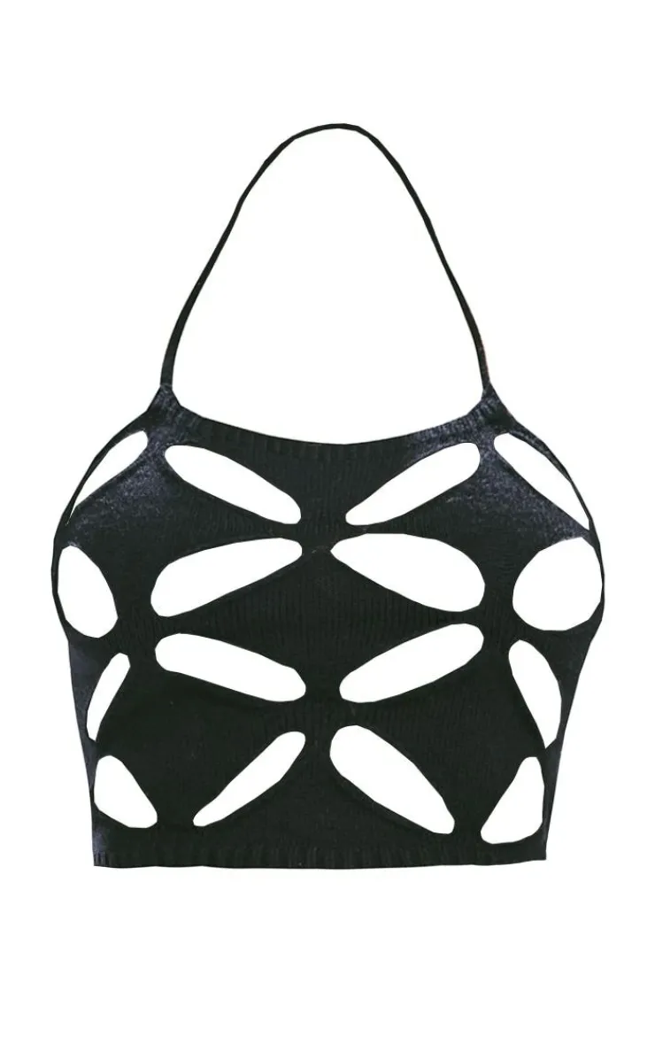 Clearance PrettyLittleThing Diamond Cut Out Crop Top Black