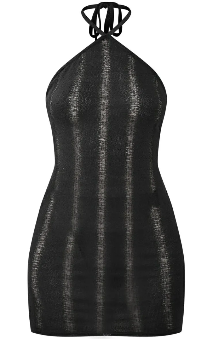 Distressed Ladder Halterneck Low Back Bodycon Dress-PrettyLittleThing New