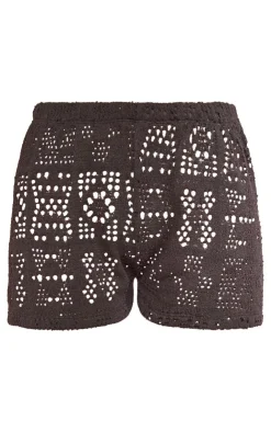Online PrettyLittleThing Distressed Textured Rib High Waisted Hot Pants Black