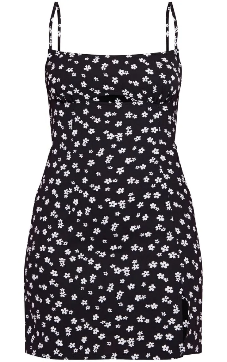 Disty Floral Woven Cut Out Split Detail Bodycon Dress-PrettyLittleThing Sale
