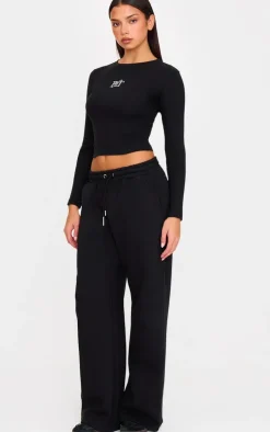 Black Drawcord Wide Leg Sweatpants