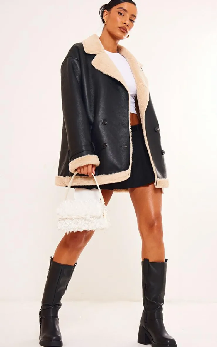 PrettyLittleThing Aviator Jackets*Faux Fur Trim PU Vintage Style Coat