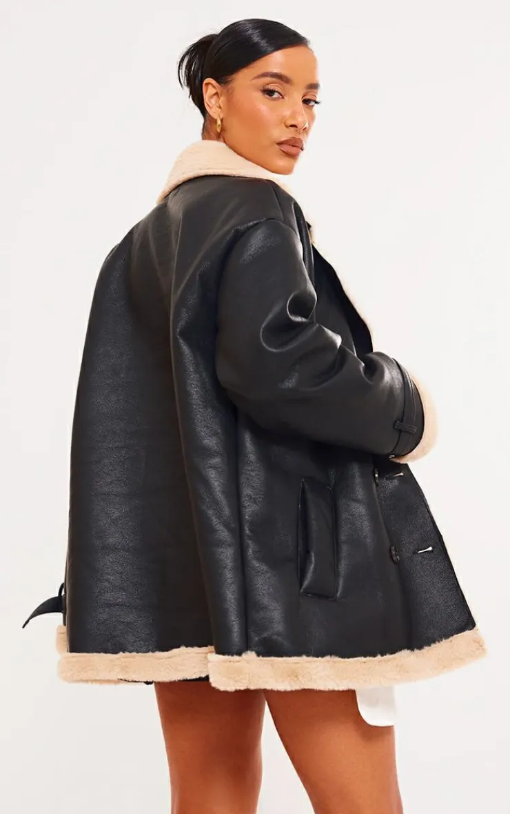 PrettyLittleThing Aviator Jackets*Faux Fur Trim PU Vintage Style Coat