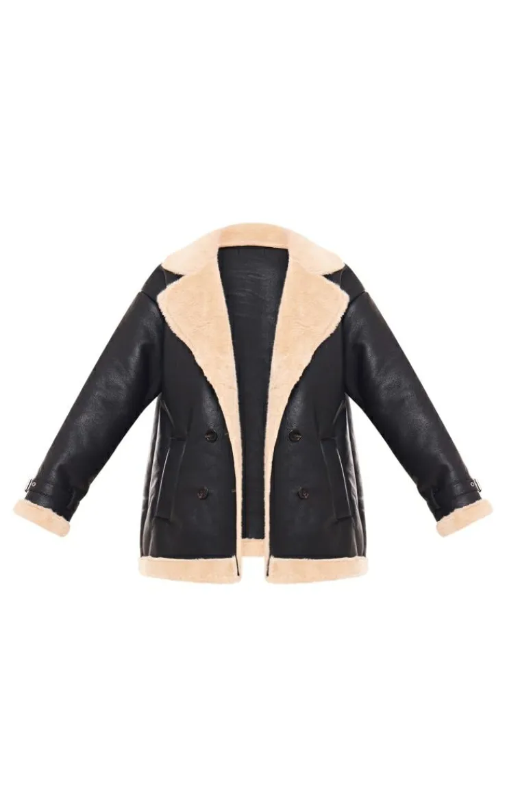 PrettyLittleThing Aviator Jackets*Faux Fur Trim PU Vintage Style Coat