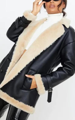 PrettyLittleThing Aviator Jackets*Faux Fur Trim PU Vintage Style Coat
