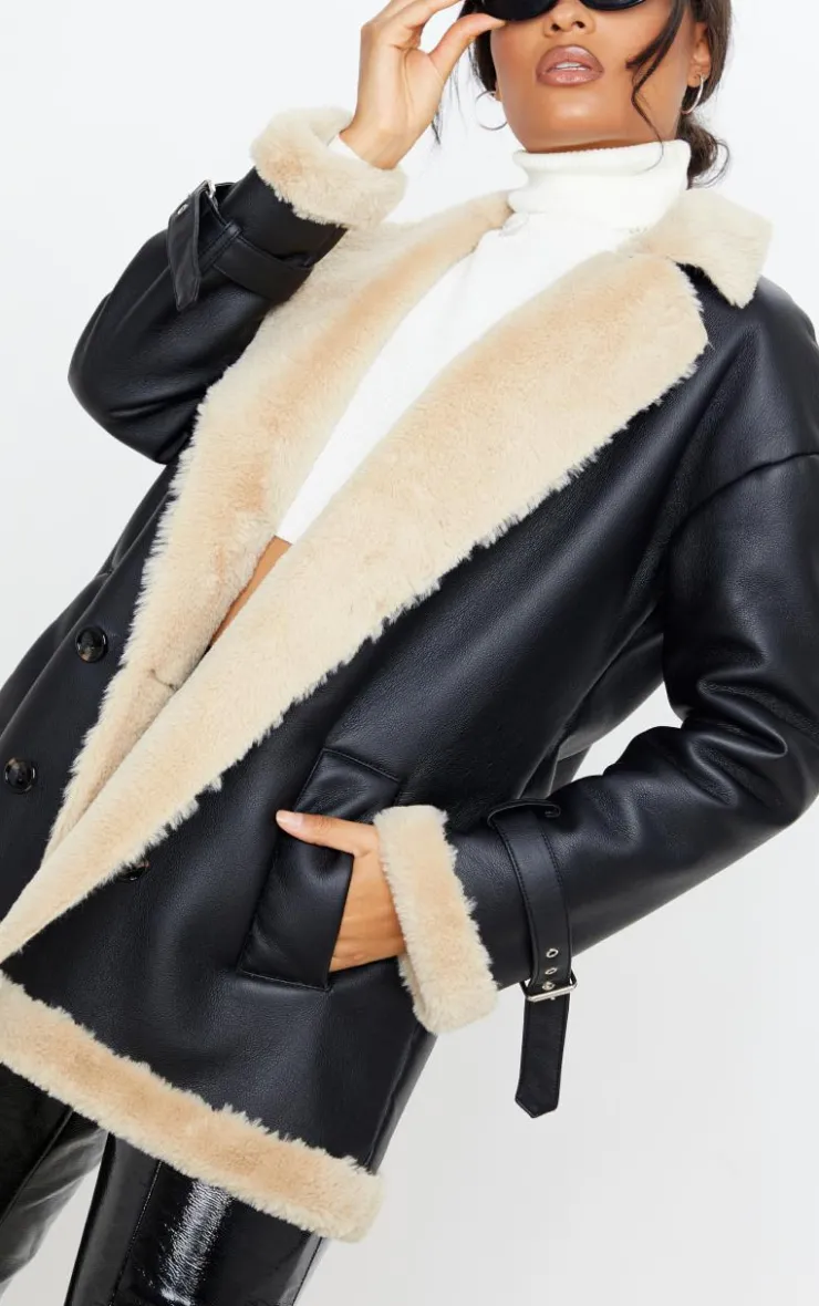 PrettyLittleThing Aviator Jackets*Faux Fur Trim PU Vintage Style Coat