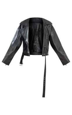 PrettyLittleThing Faux Leather Jackets*Faux Leather Belted Relaxed Fit Biker Jacket