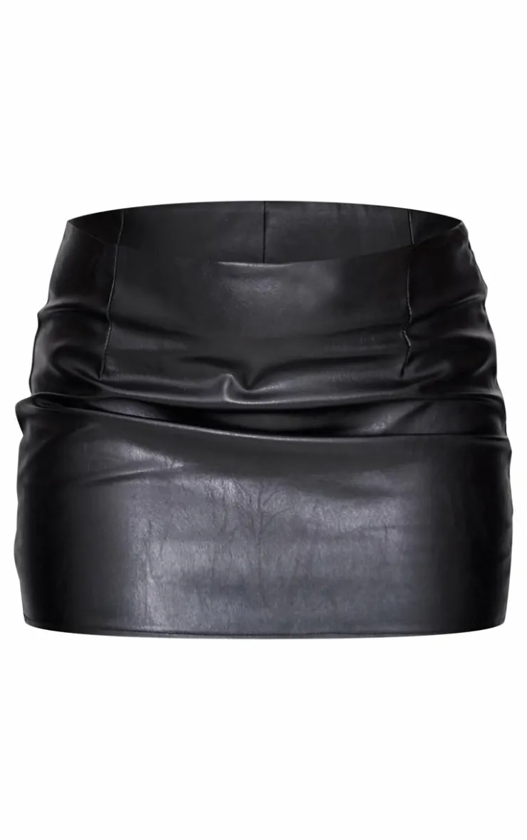 Online PrettyLittleThing Faux Leather Low Rise Mini Skirt Black
