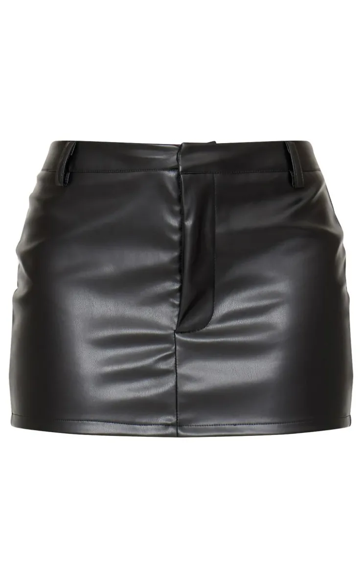 Discount PrettyLittleThing Faux Leather Low Rise Micro Mini Skirt Black
