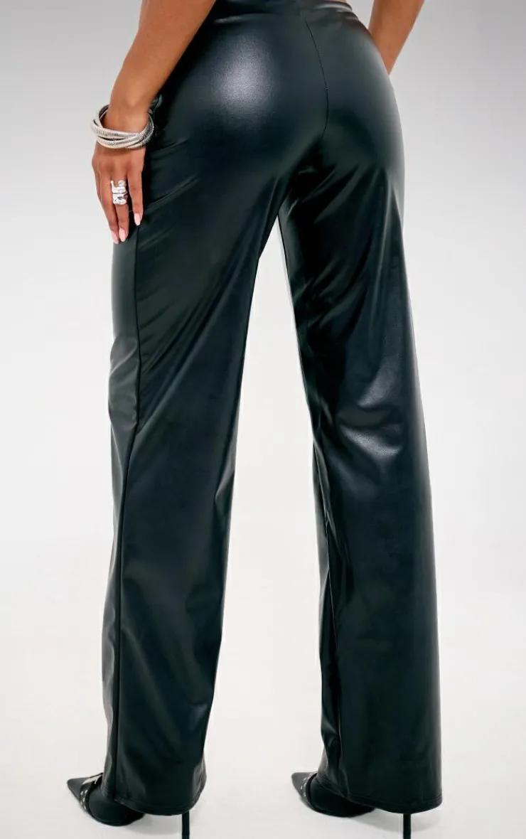 Online PrettyLittleThing Faux Leather Mid Rise Straight Leg Pants Black