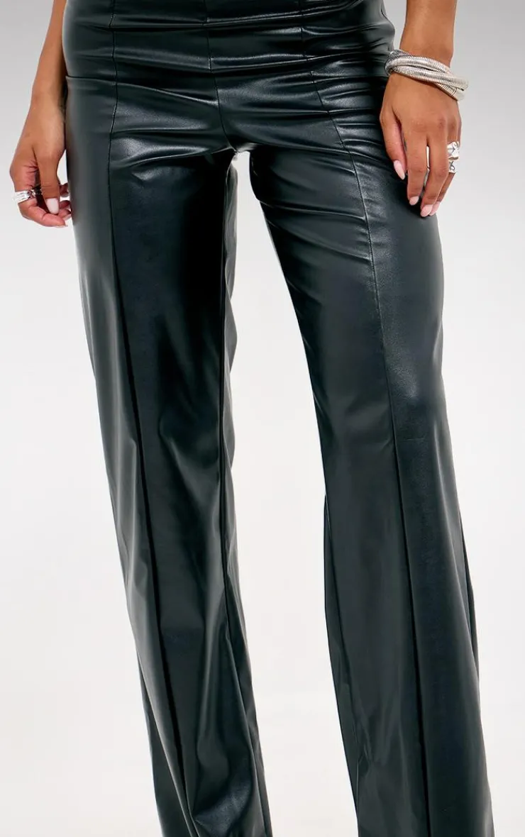 Online PrettyLittleThing Faux Leather Mid Rise Straight Leg Pants Black