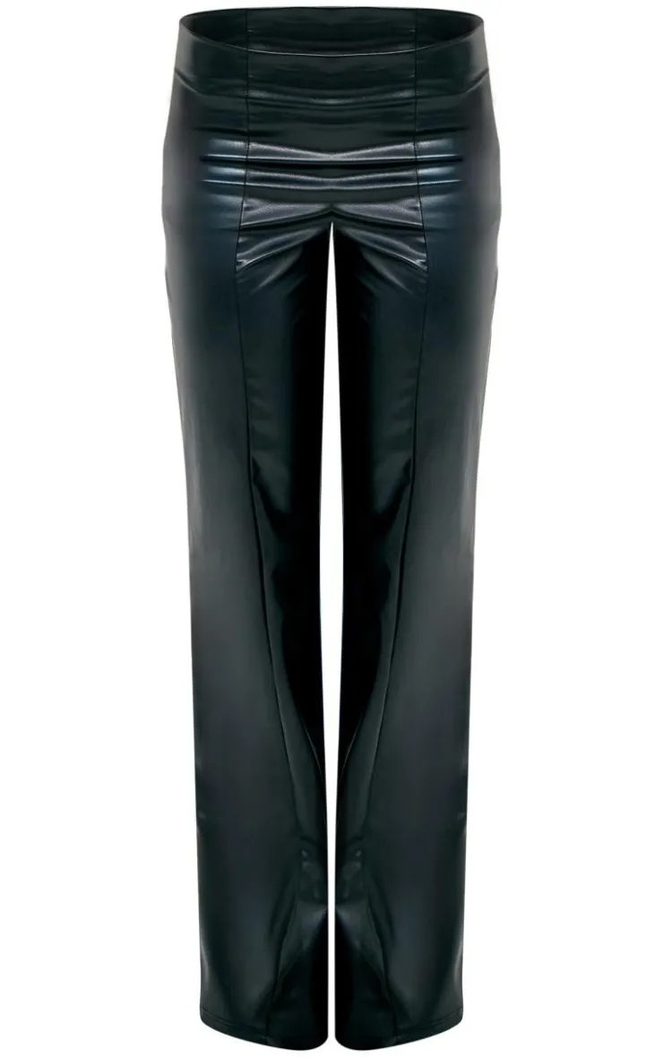 Online PrettyLittleThing Faux Leather Mid Rise Straight Leg Pants Black