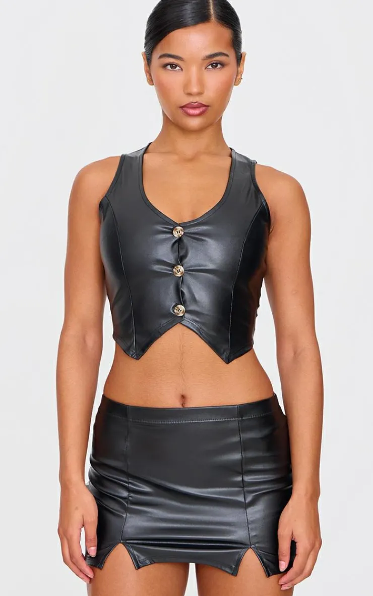 Online PrettyLittleThing Faux Leather Mirco Mini Skirt Black
