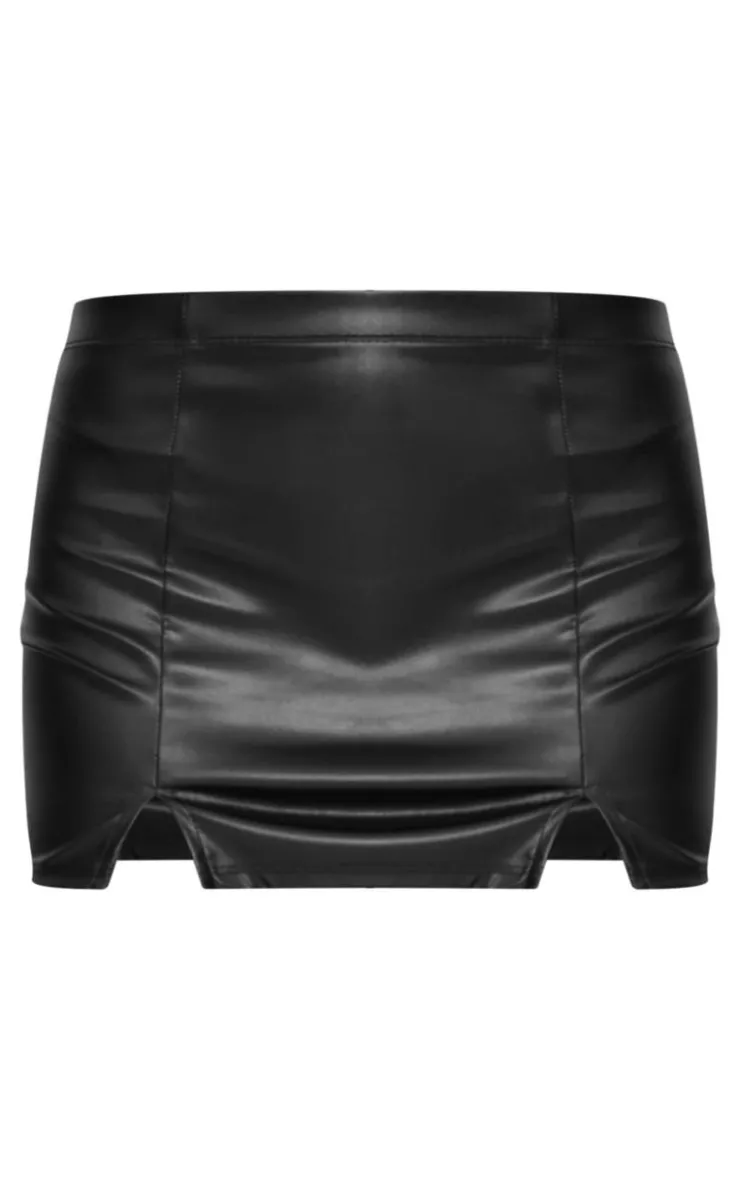 Online PrettyLittleThing Faux Leather Mirco Mini Skirt Black