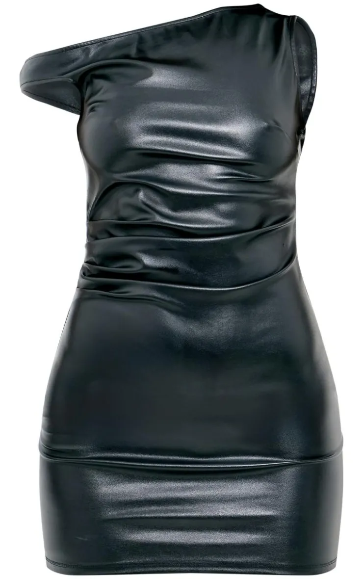 Faux Leather One Shoulder Bardot Bodycon Dress-PrettyLittleThing Discount