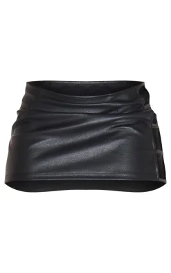Outlet PrettyLittleThing Faux Leather Side Open Detail Mini Skirt Black