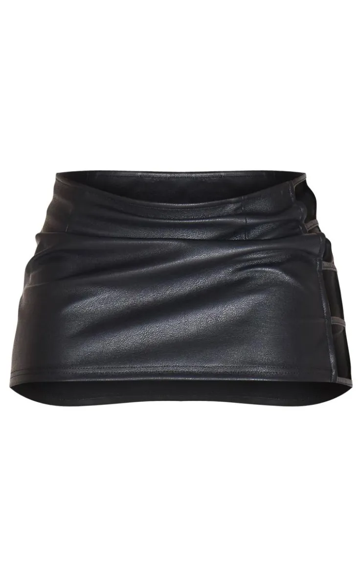 Outlet PrettyLittleThing Faux Leather Side Open Detail Mini Skirt Black