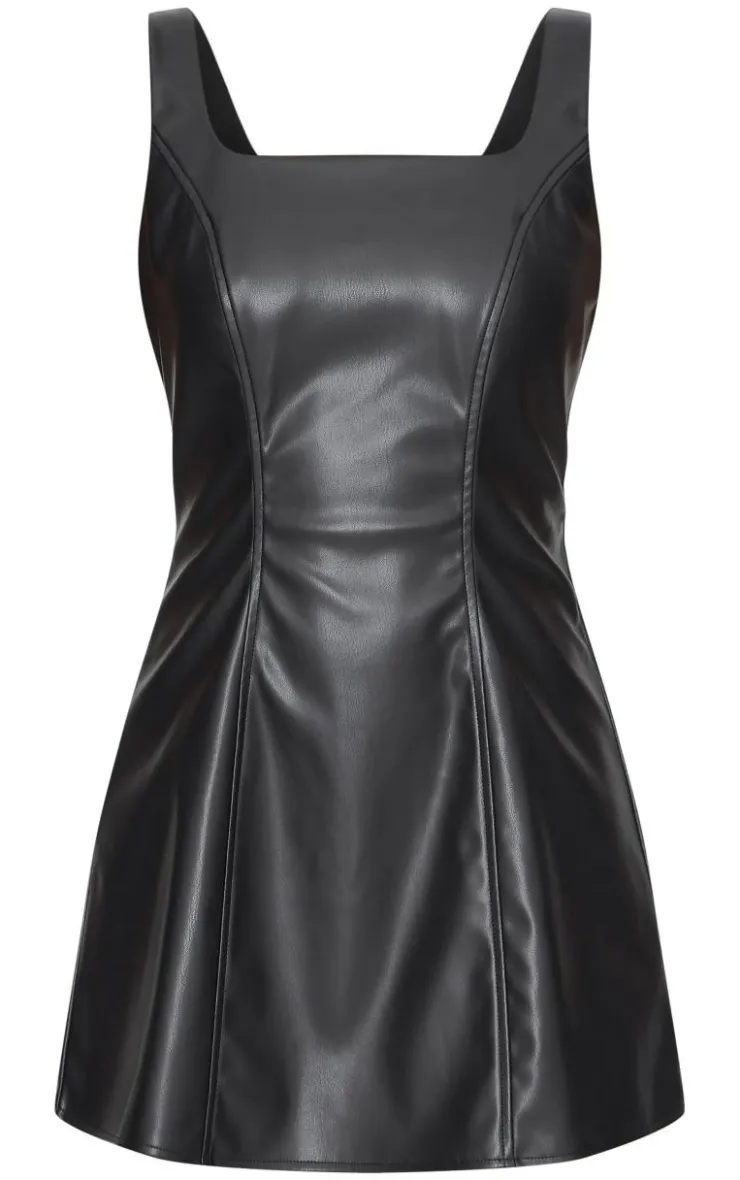 Faux Leather Square Neck Mini Dress-PrettyLittleThing Sale